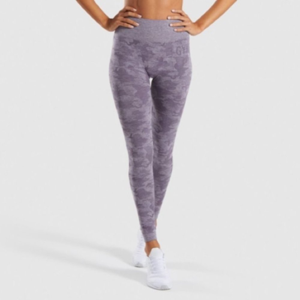 Purple camo gymshark leggings (slightly ripped)